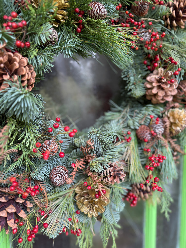 Pine cones on wreath 